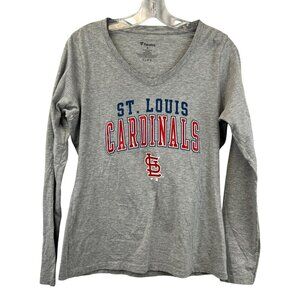 Fanatics Women’s St Louis Cardinals V-Neck Long Sleeve Tee Gray/Multi Medium